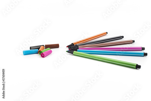 Colour pens isolated on white background