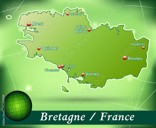 Inselkarte von Bretagne Abstrakter Hintergrund in Grün