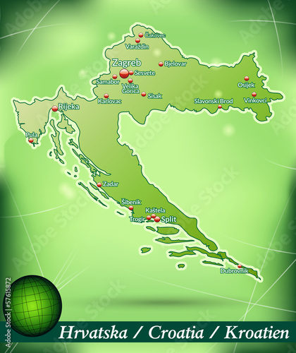 Inselkarte von Kroatien Abstrakter Hintergrund in Grün