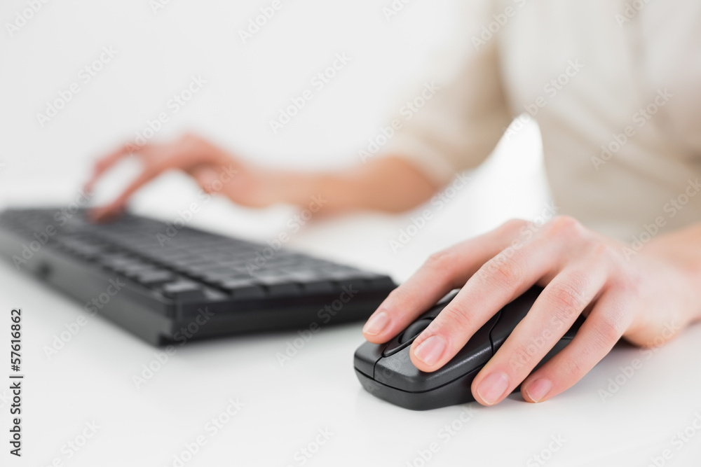 Midsection of a businesswoman using keyboard and mouse Midsection of a businesswoman using keyboard and mouse