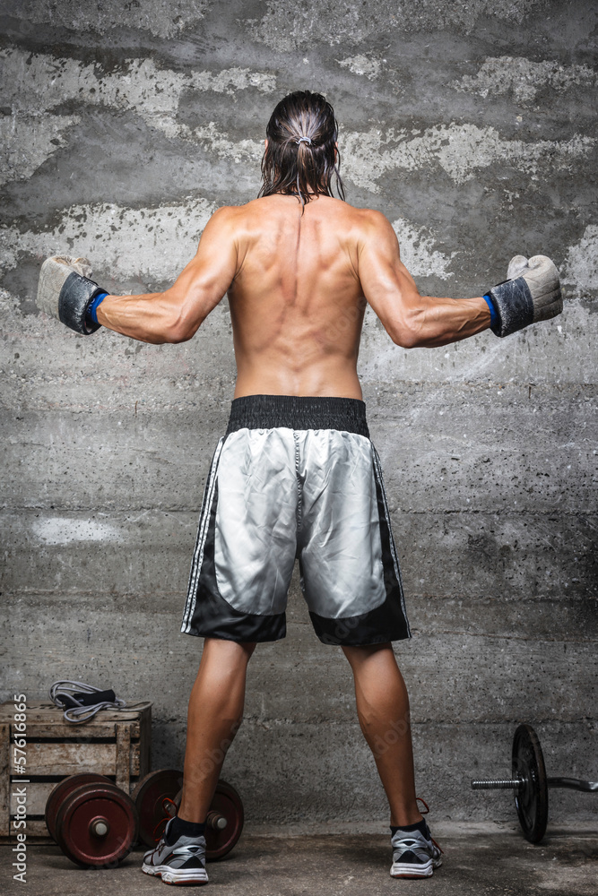 muscular boxer man standing on the wall