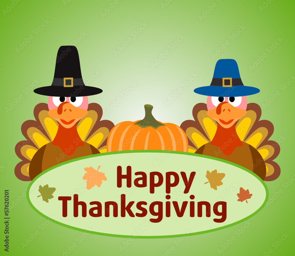 Thanksgiving day background with turkey and pumpkin vector