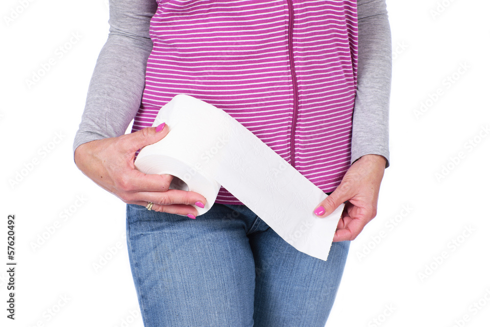 Frau Isst Klopapier Mitten Im Leben Original Frau mit Darmproblemen und Klopapier Stock-Foto | Adobe Stock