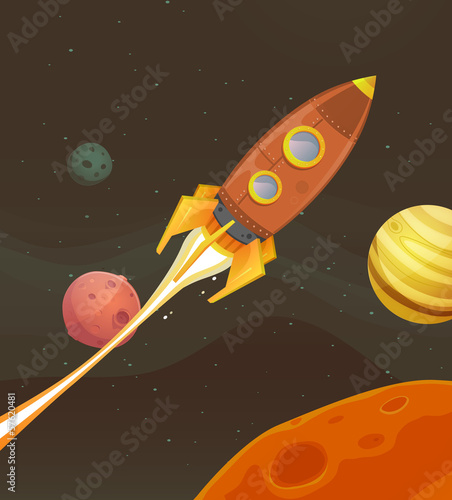 Rocket Ship Flying Through Space