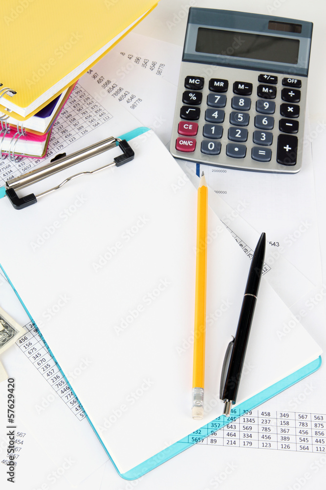 Office supplies and documents close up Office supplies and documents close up