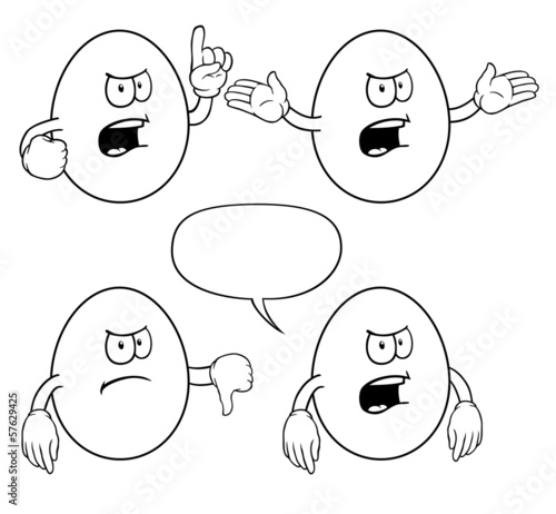 Black and white angry eggs with various gestures.