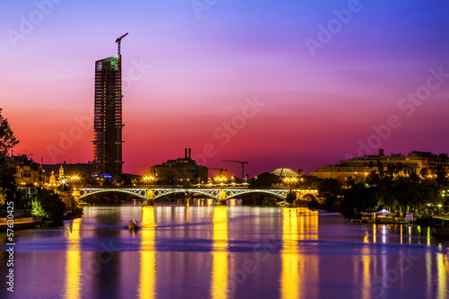 Triana bridge over the river Guadalquivir at sunset  Sevilla.
