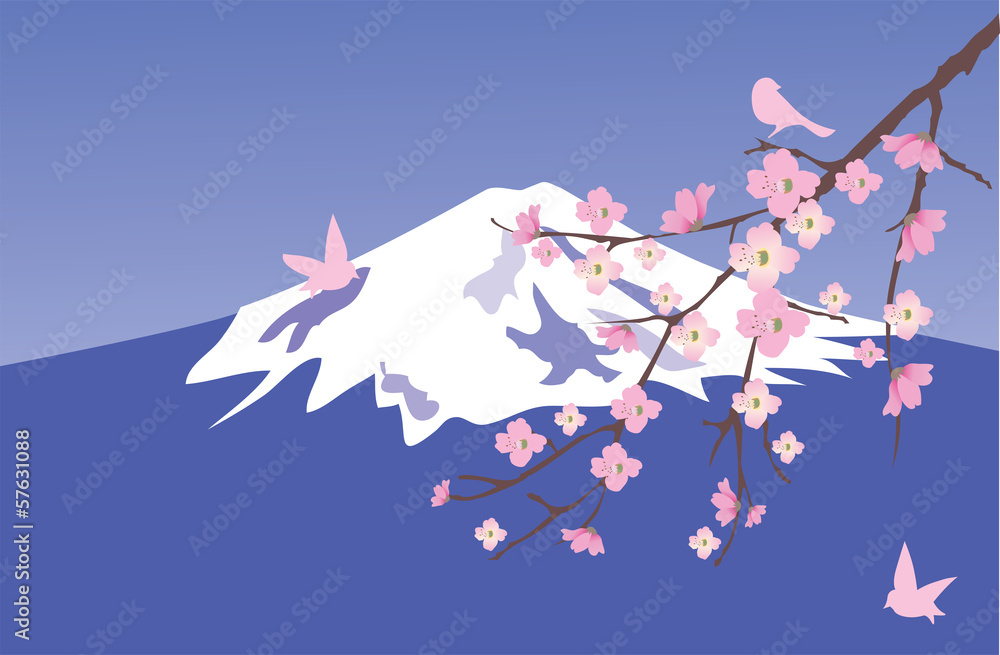 vector cherry blossom with birds and mountain Fuji vector cherry blossom with birds and mountain Fuji