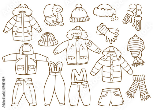 collection of winter children's clothing (coloring book)