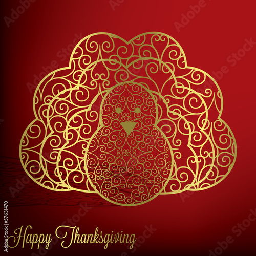 Filigree turkey Thanksgiving card in vector format.  