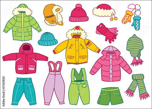 collection of winter children's clothing (coloring book)