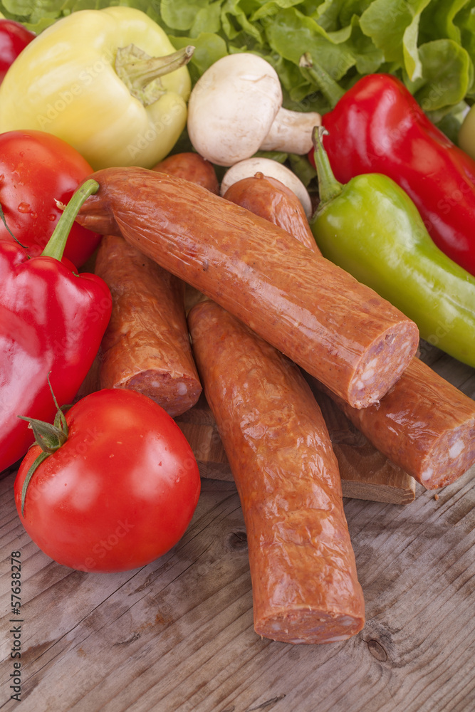 sausage with vegetables and salad sausage with vegetables and salad