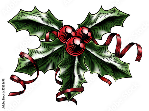 Vintage Christmas Holly Illustration