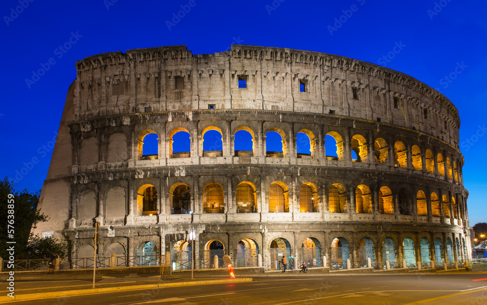 Night view of Colosseum in Rome in Italy