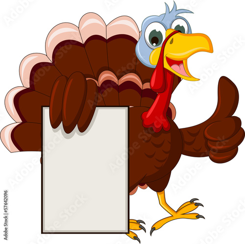Funny Turkey Cartoon Posing with blank sign