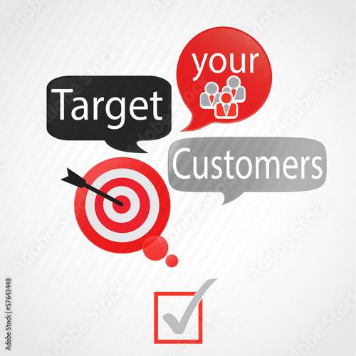 bulles rouge gris : target your customers (anglais)
