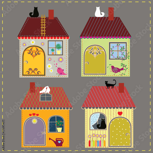 Set of four decorative houses