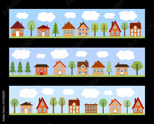 Cartoon town banners - cute illustration