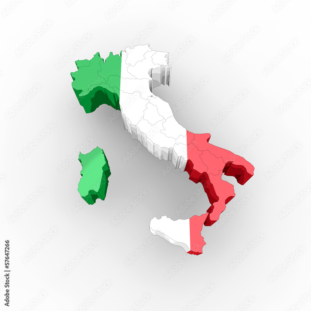 Cartina Italia 3d regioni e bandiera Stock Illustration | Adobe Stock