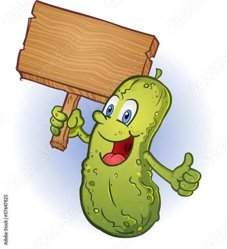 Pickle Holding A Sign Cartoon Character