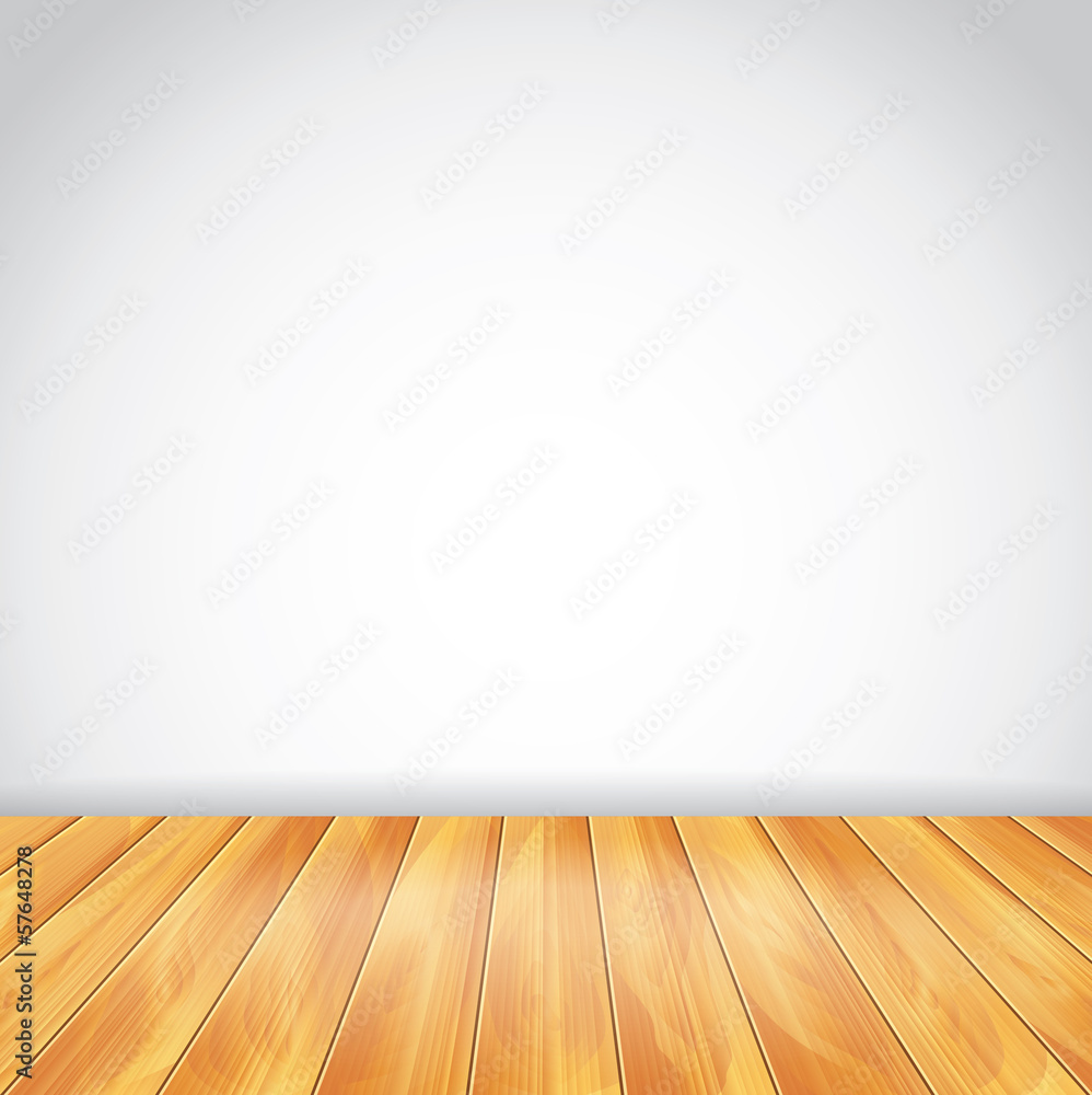 White wall and wood floor, vector background
