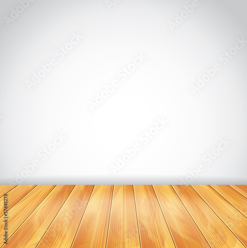 White wall and wood floor, vector background