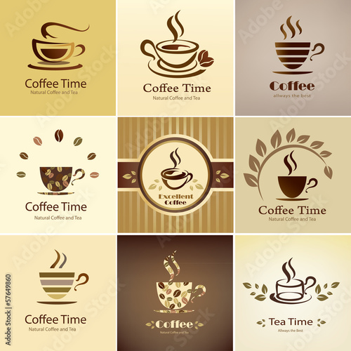 cafe emblem collection, set of coffee cups icons