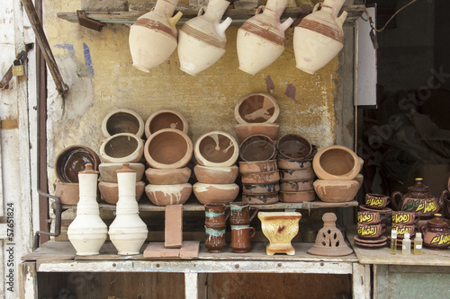 Traditional pottery in market small shop,Egypt