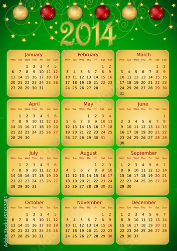 simple editable vector calendar 2014