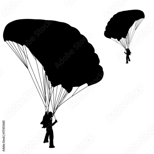 Skydiver, silhouettes parachuting vector illustration