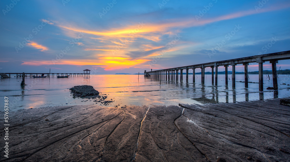 Sunset view at a fishing jetty in Port Dickson, Malaysia