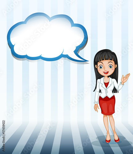 A girl talking with an empty cloud template