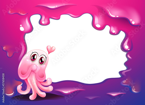 A border design with a pink octopus monster
