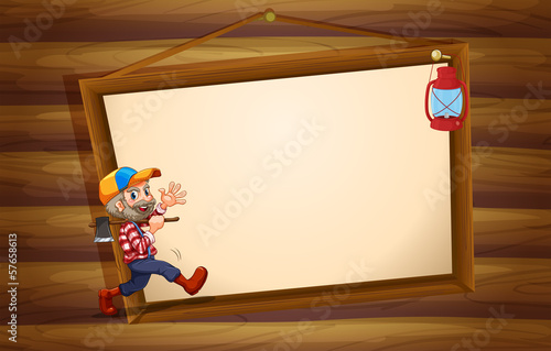 A wooden template with a lumberjack and a lamp