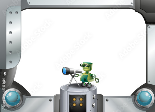 A metallic frame with a robot and a telescope