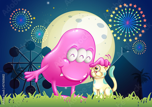 A carnival with a monster and a pet