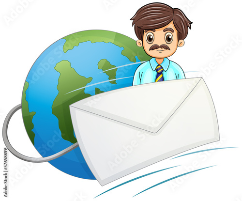 An envelope in front of the businessman with a mustache