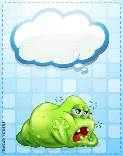 A tired three-eyed green monster with an empty callout