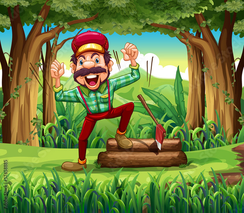 A forest with a happy lumberjack