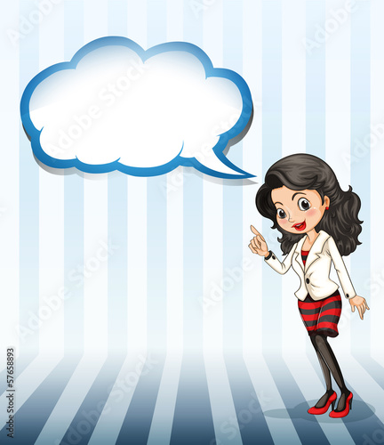 A woman talking with an empty callout