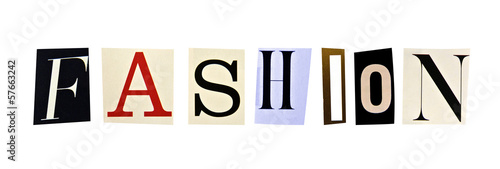 Fashion word formed with magazine letters on a white background