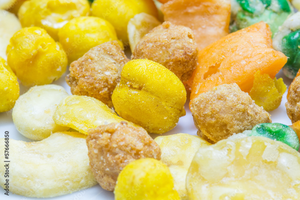 Mixed nuts for snack close up view