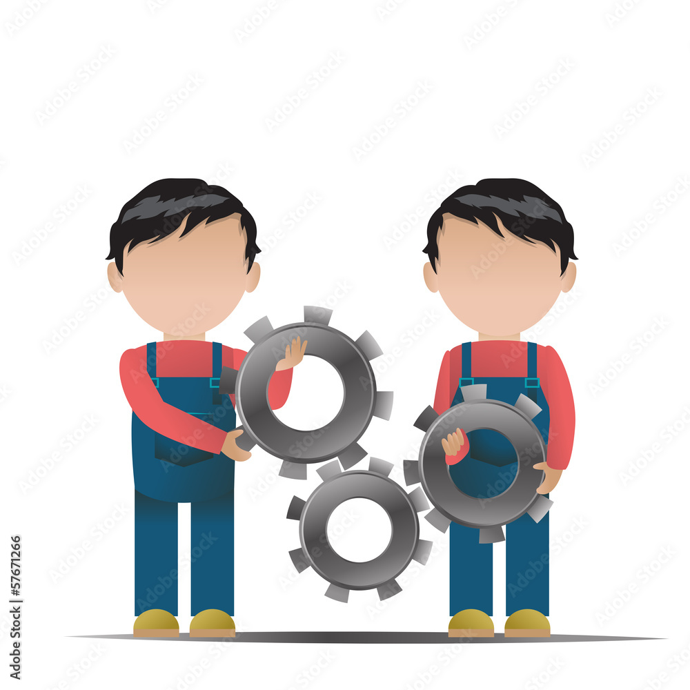 Naklejka premium People Over Gear Wheel Set - Isolated On White Background