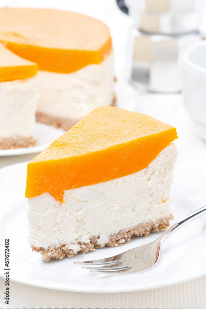 cheesecake with pumpkin jelly, vertical cheesecake with pumpkin jelly, vertical