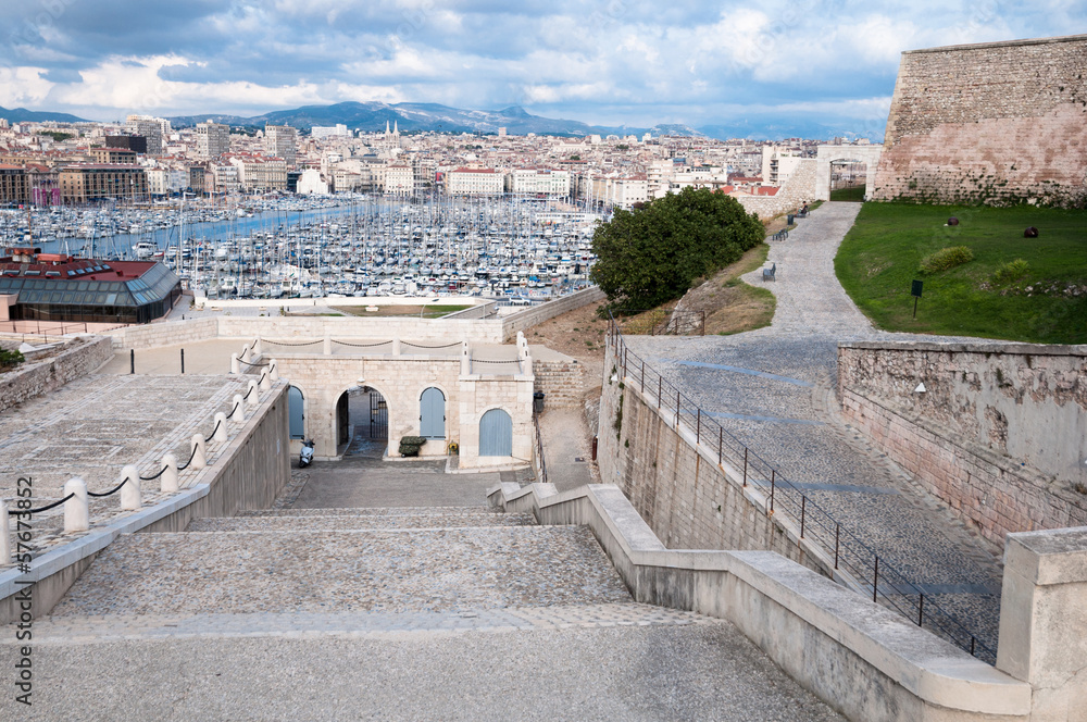 Great view of vieux port at Marseille from fort saint Nicolas