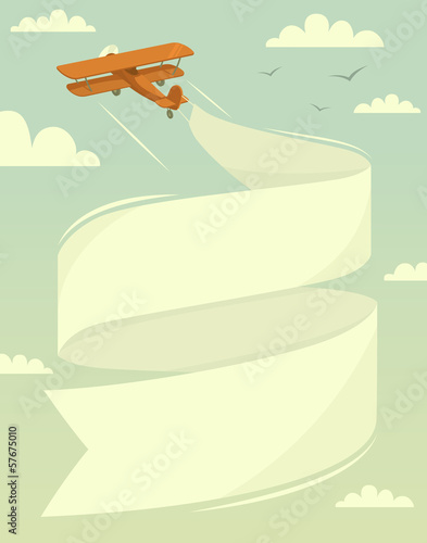 Biplane with banner. Vector illustration.