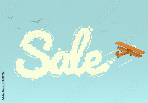Biplane with word Sale. Vector illustration.