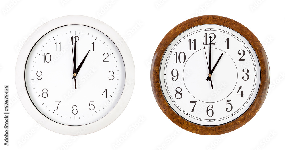 Two clock faces showing one o'clock Two clock faces showing one o'clock