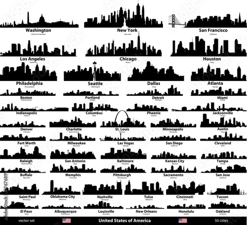 Fototapeta Naklejka Na Ścianę i Meble -  United States of America vector cities skylines