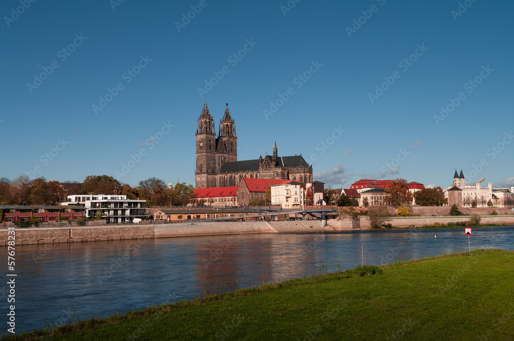 Cathedral of Magdeburg at river Elbe, Germany Cathedral of Magdeburg at river Elbe, Germany